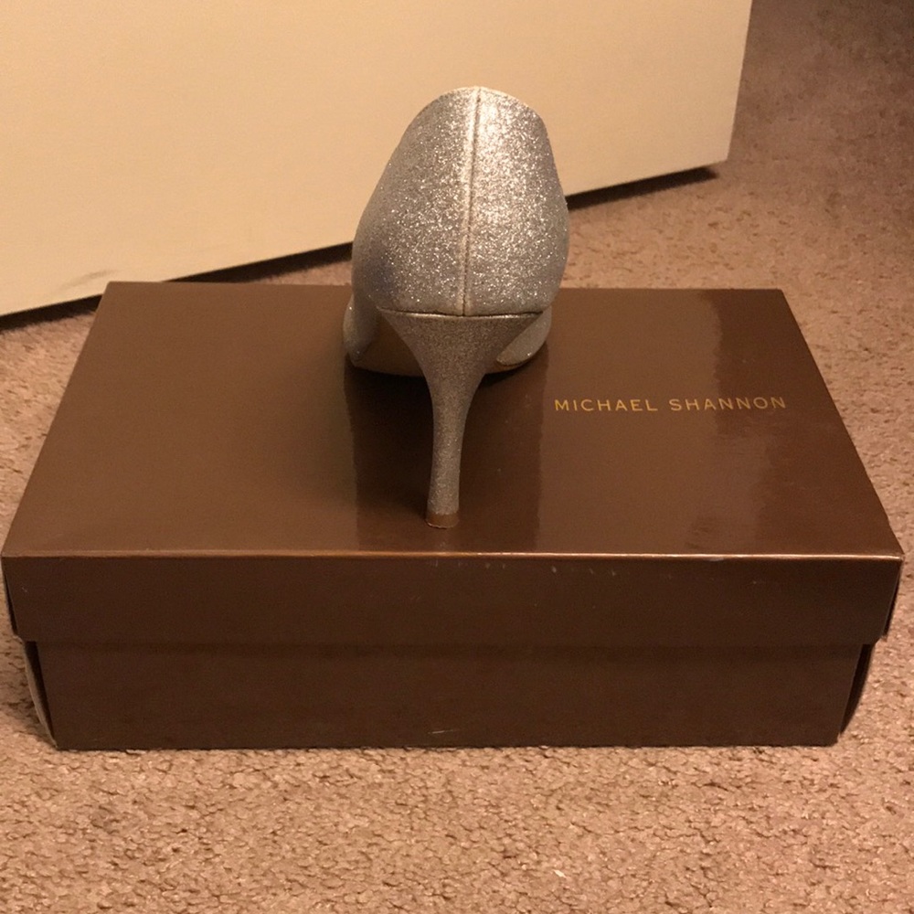 Michael Shannon Sparkling Silver Open-Toe Heels - image 4